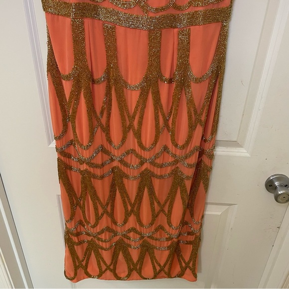 Virgo Lounge Orange Dress with Gold Metallic Beading - Picture 4 of 7